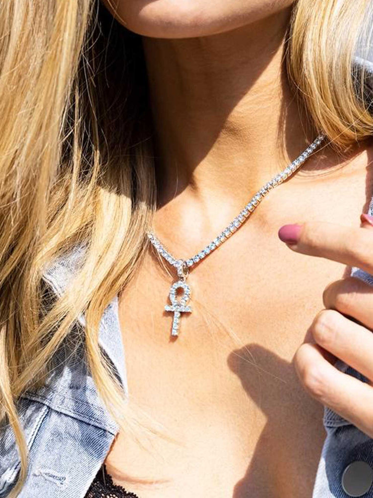 925 Sterling Silver Moissanite Ankh Pendant 2.0ct