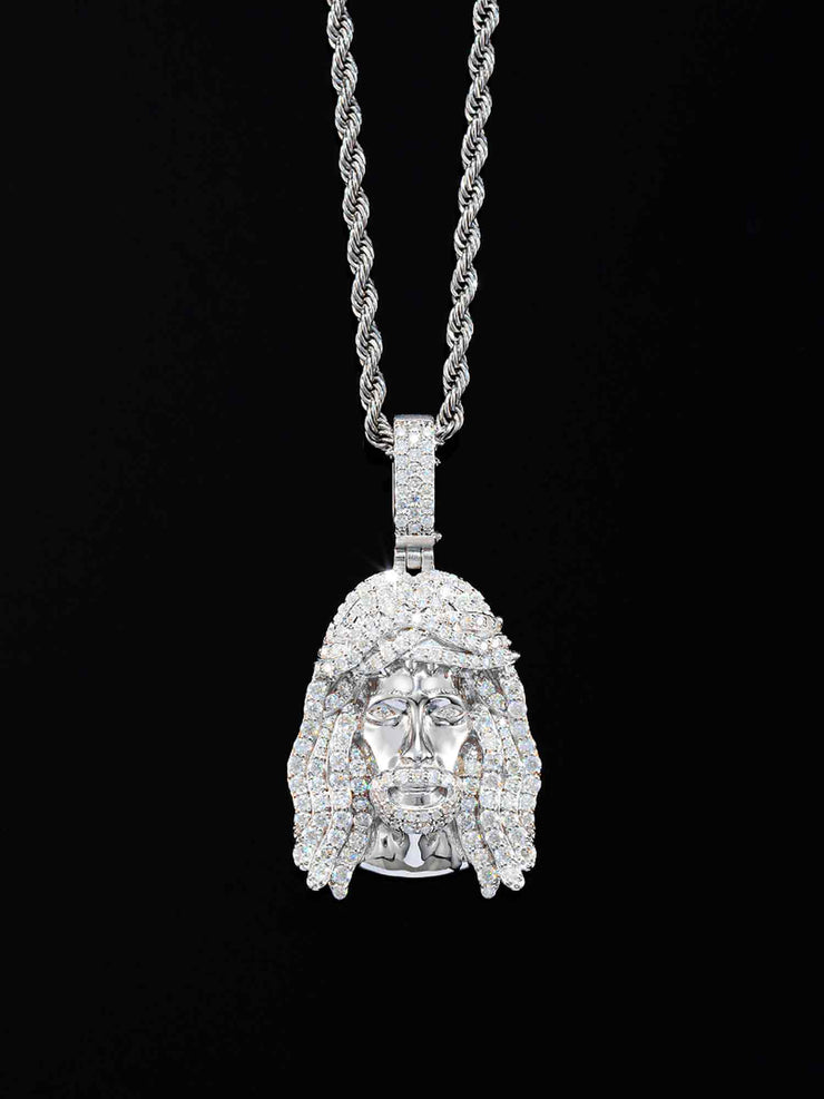 925 Sterling Silver Moissanite Jesus Pendant 3.3ct