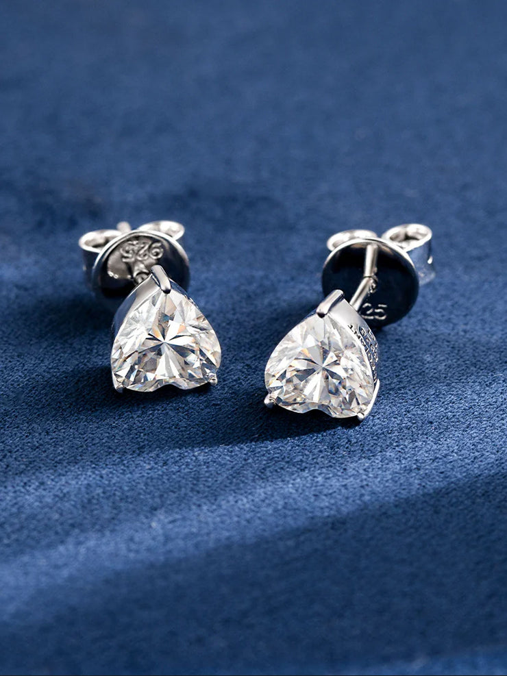 S925 Moissanite Heart Shaped Stud Earrings - 2 Carat Total