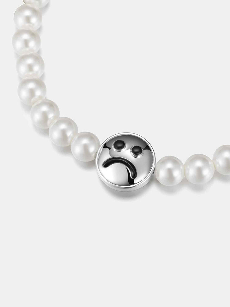 S925 Moissanite Double Sided Smiley & Sad Face Pearl Bracelet