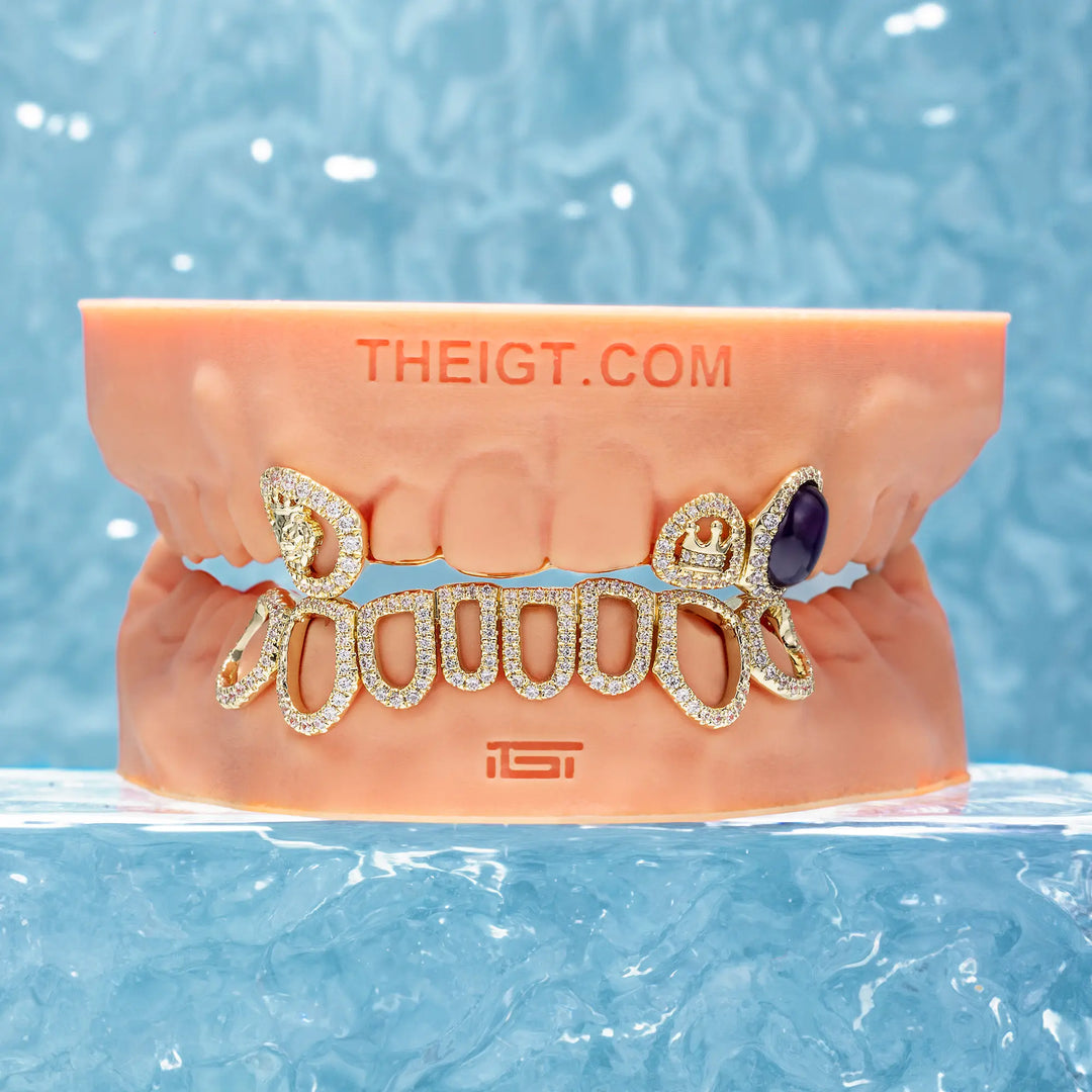 3 Crown Lion Teeth W Bottom Open Face Grillz