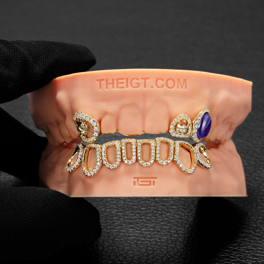 3 Crown Lion Teeth W Bottom Open Face Grillz