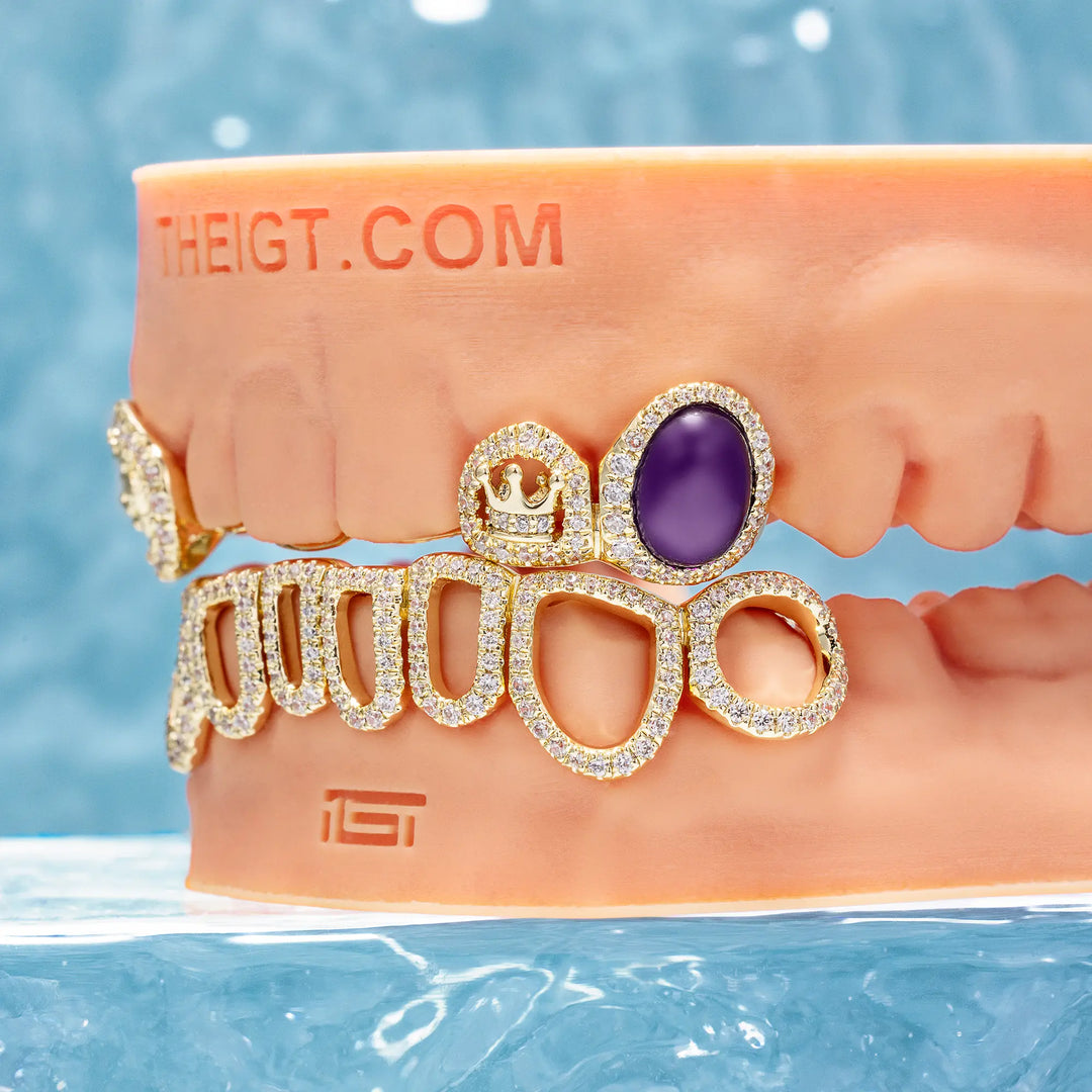 3 Crown Lion Teeth W Bottom Open Face Grillz