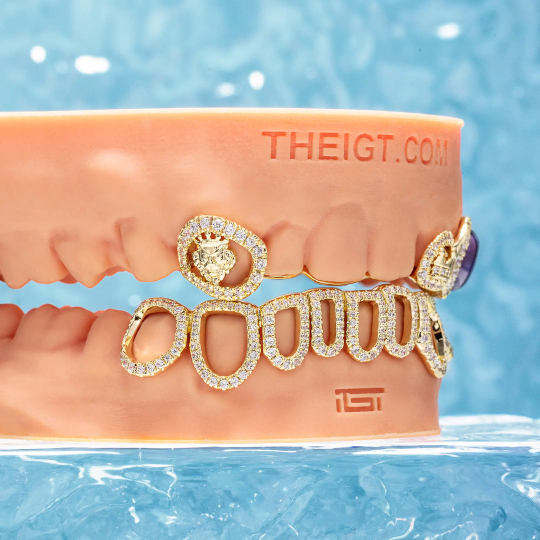 3 Crown Lion Teeth W Bottom Open Face Grillz