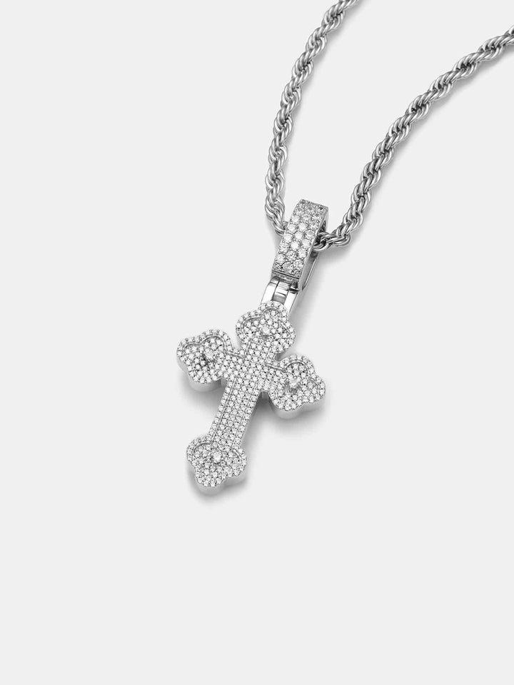 S925 Moissanite Flower Bud Cross Pendant