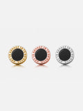 Round Black Agate Stud Earrings