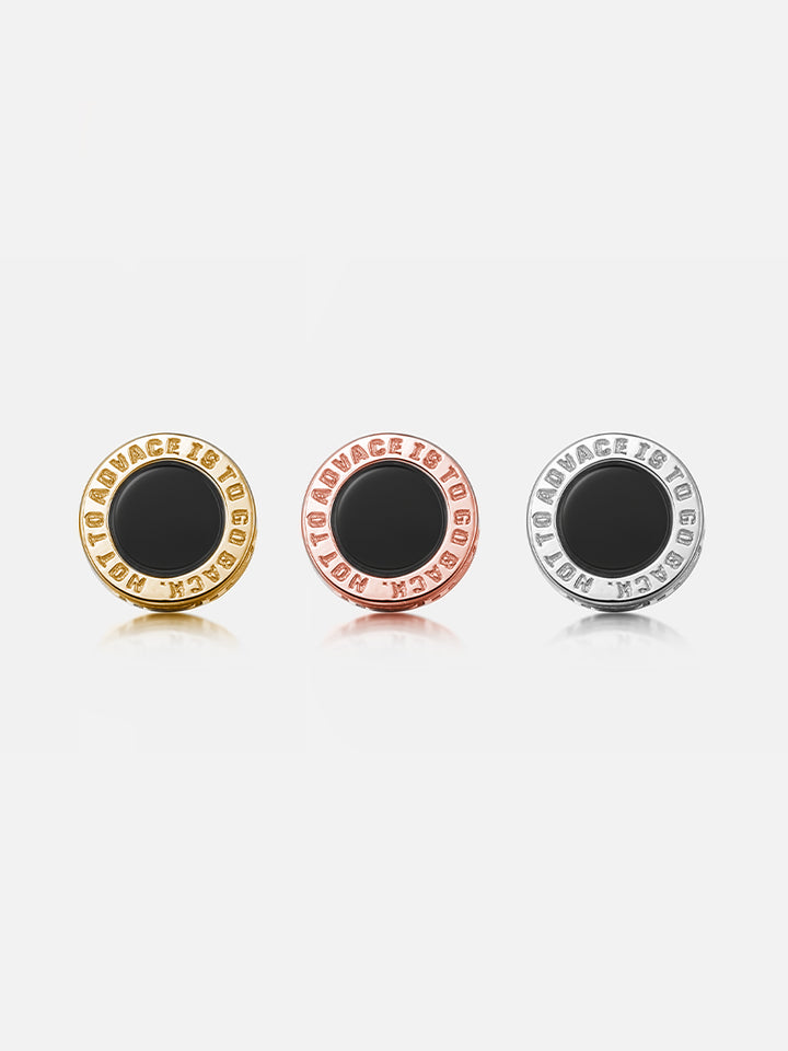 Round Black Agate Stud Earrings