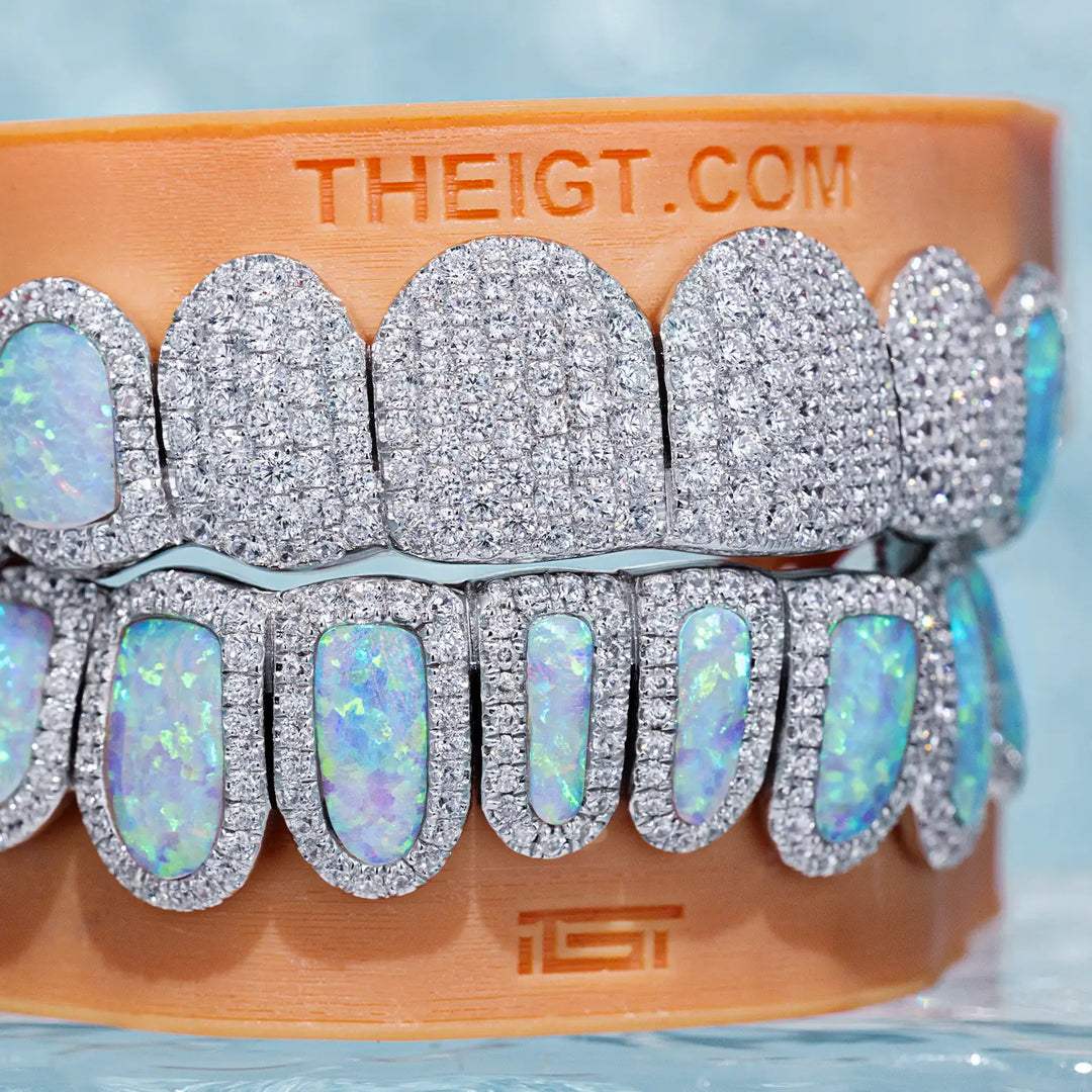 Pave Setting Opal Diamond Grillz