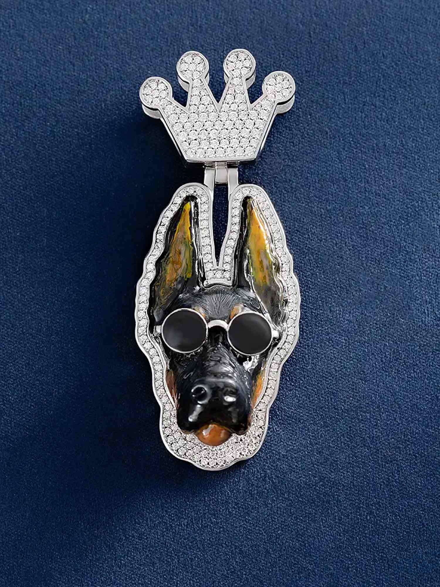 Moissanite Enamel German Shepherd Dog Pendant