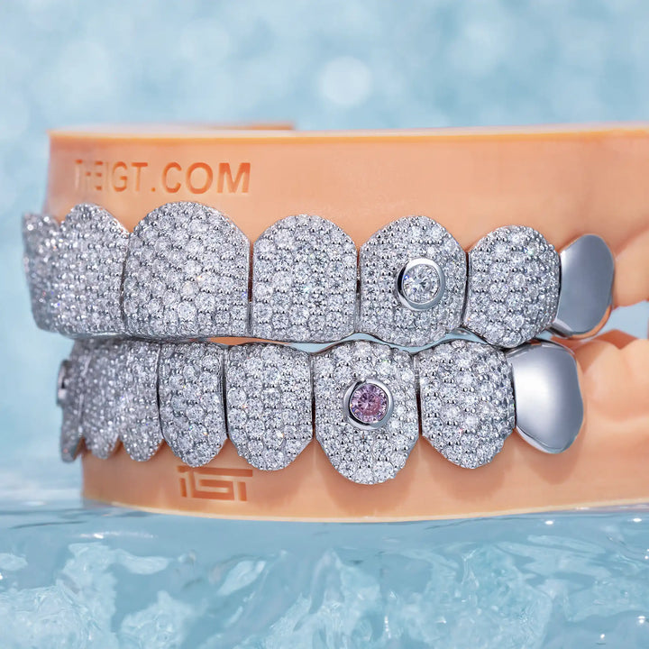 Color Gem On Fang With End Cap Diamond Grillz