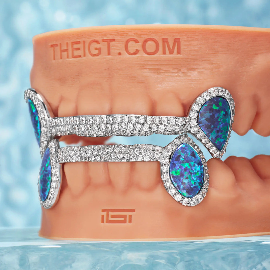 Iced 6 Teeth Connecting Bridge Opal Grillz Bar