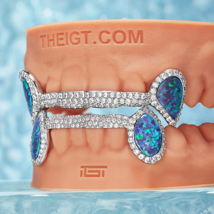Iced 6 Teeth Connecting Bridge Opal Grillz Bar