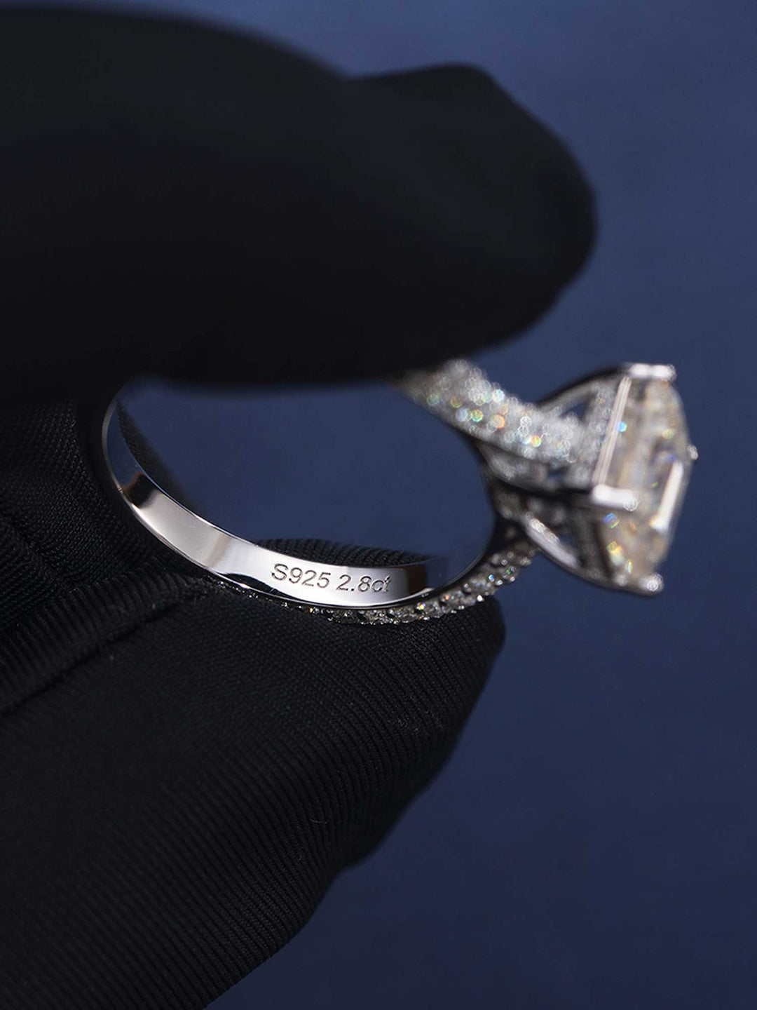 Emerald Cut Halo Ring with Side Diamonds