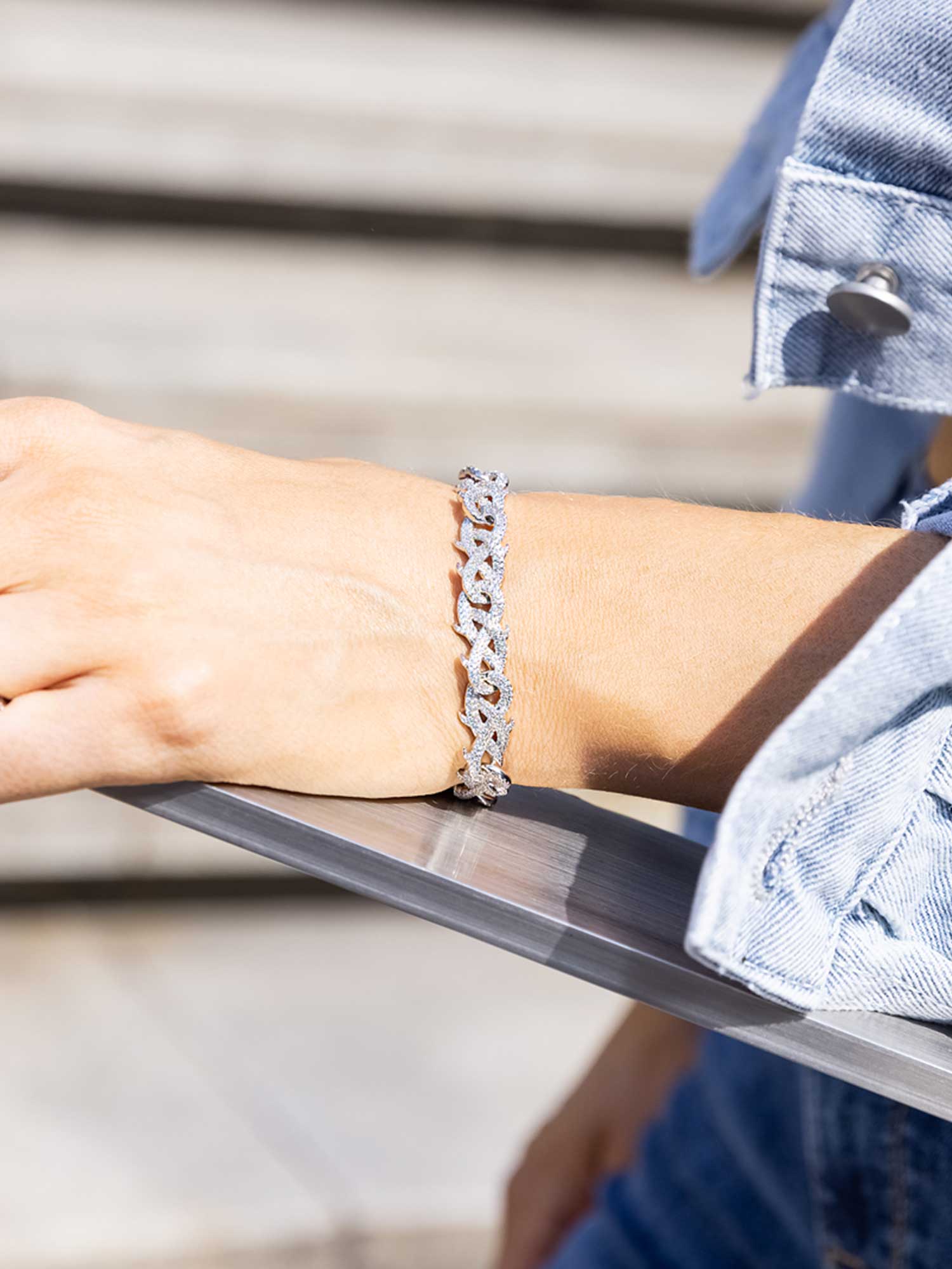 フラワーチェーン　クロス　タイニー　s925 S925 Moissanite Crown of Thorns Chain/Bracelet - White Gold Plated