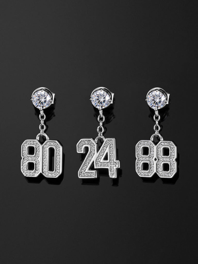 Moissanite Number Stud Dangle Earrings