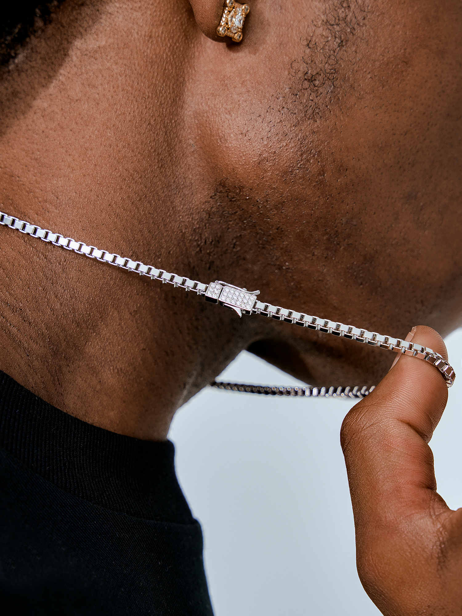 3mm Square Box Chain With Moissanite Clasp