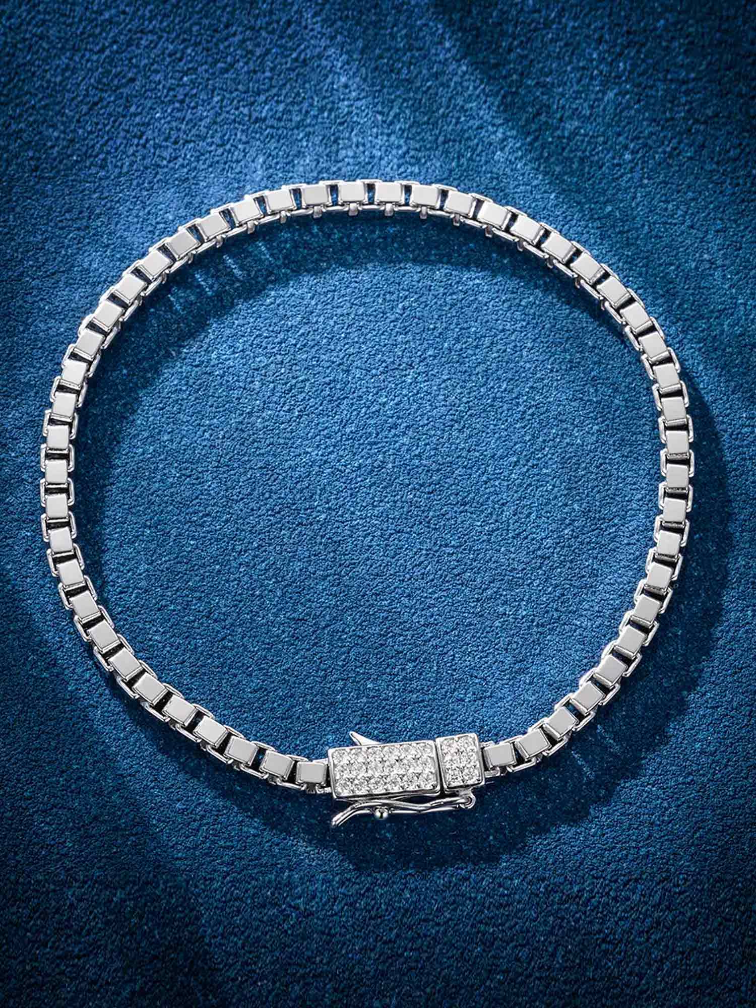 3mm Square Box Bracelet With Moissanite Clasp
