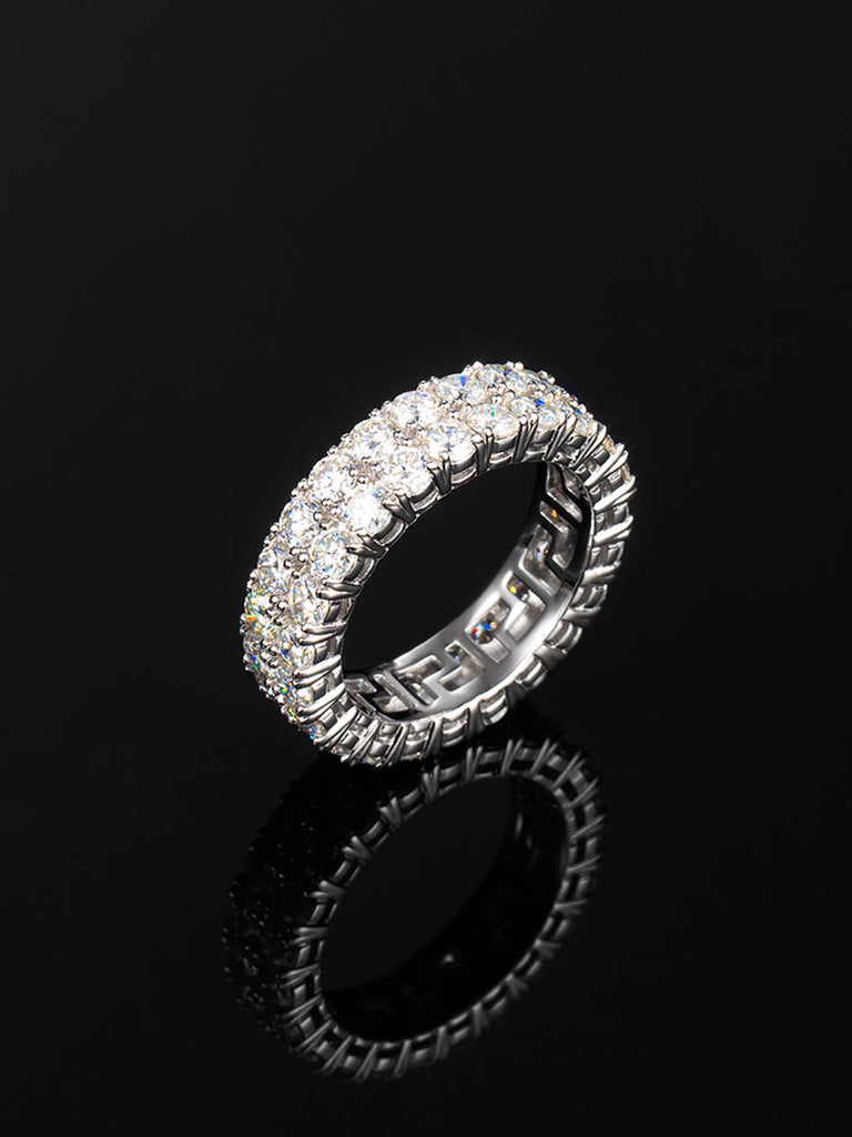 6mm 925 Sterling Moissanite Two Row Iced Ring