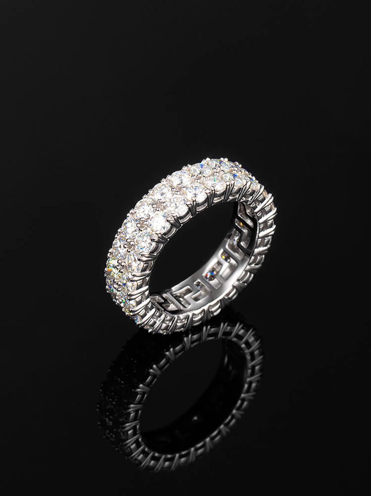 6mm 925 Sterling Silver Moissanite Two Row Iced Ring