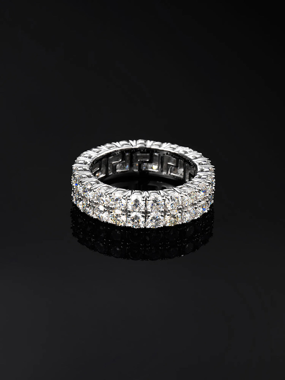 6mm 925 Sterling Silver Moissanite Two Row Iced Ring