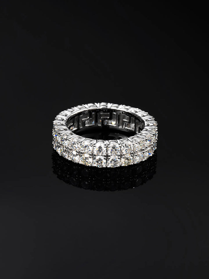 6mm 925 Sterling Silver Moissanite Two Row Iced Ring