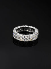 6mm 925 Sterling Silver Moissanite Two Row Iced Ring