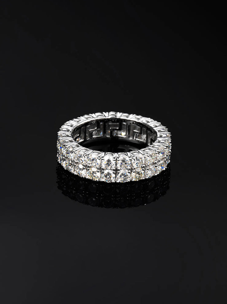 6mm 925 Sterling Silver Moissanite Two Row Iced Ring