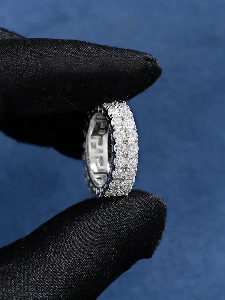 6mm 925 Sterling Silver Moissanite Two Row Iced Ring