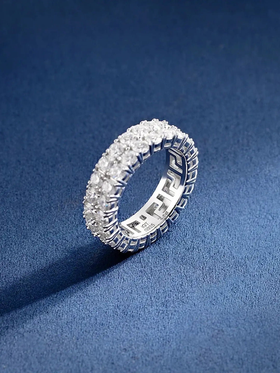 6mm 925 Sterling Silver Moissanite Two Row Iced Ring