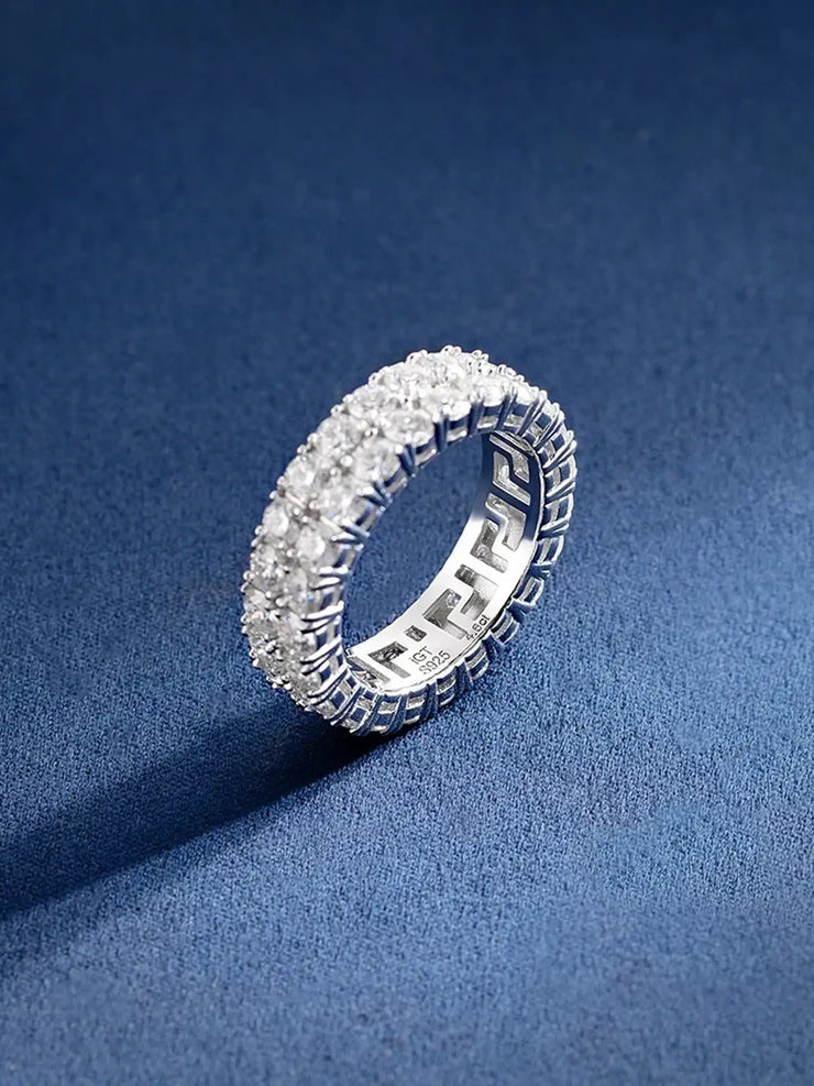 6mm 925 Sterling Silver Moissanite Two Row Iced Ring