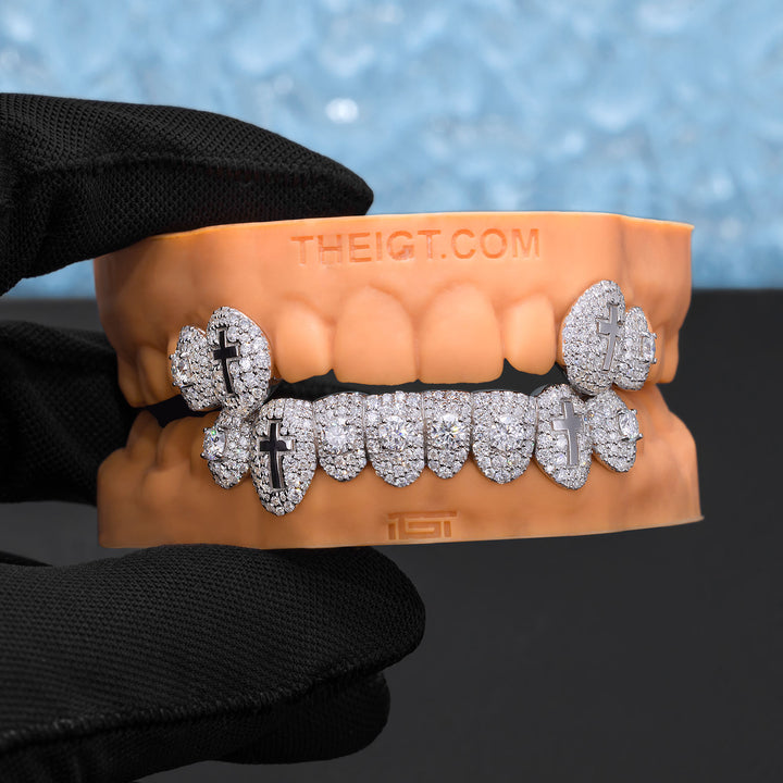 4-Tooth lced Fangs & Cross Grillz