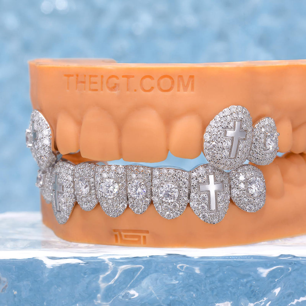 4-Tooth lced Fangs & Cross Grillz