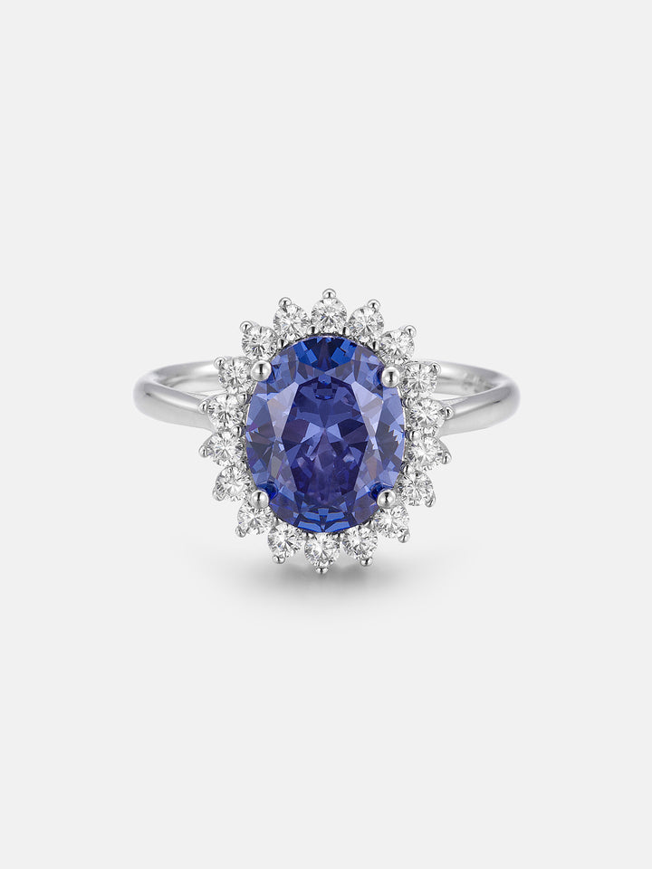 4.5CT Oval Lab Sapphire & White Moissanite Halo Ring