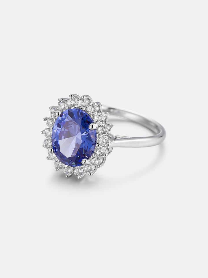 4.5CT Oval Lab Sapphire & White Moissanite Halo Ring