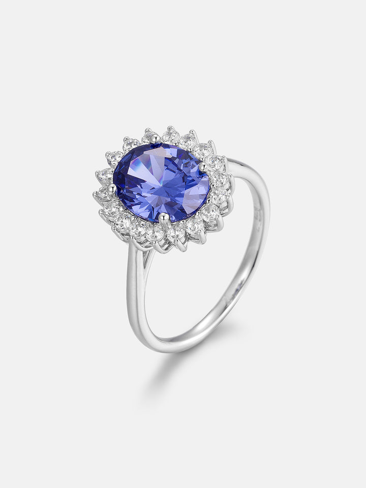4.5CT Oval Lab Sapphire & White Moissanite Halo Ring