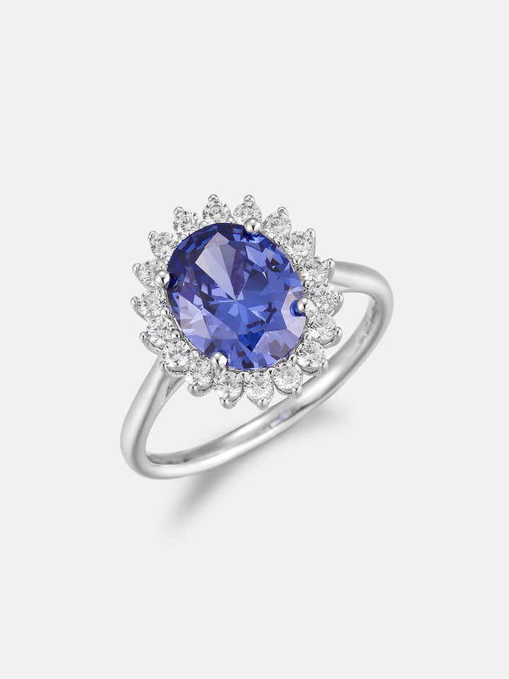 4.5CT Oval Lab Sapphire & White Moissanite Halo Ring