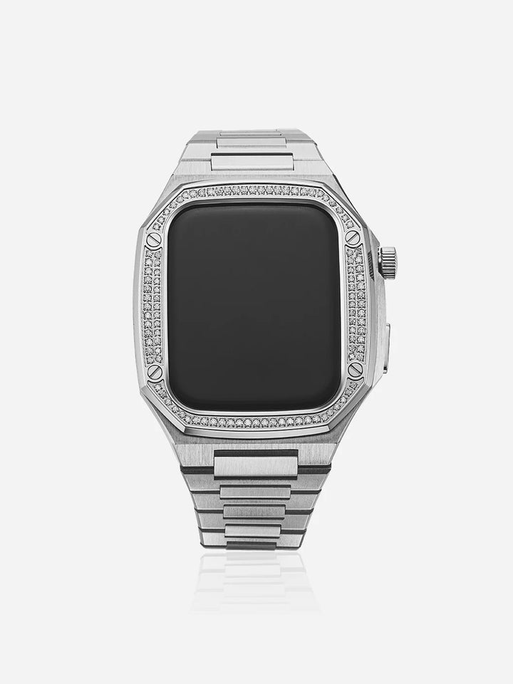 41mm/ 44mm/ 45mm Moissanite Apple Watch Case With Stainless Steel Band