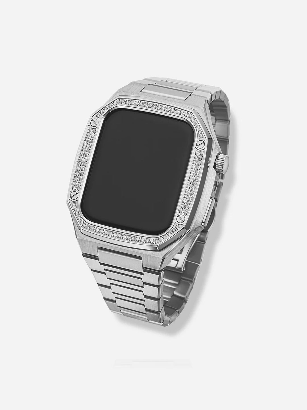 41mm/ 44mm/ 45mm Moissanite Apple Watch Case With Stainless Steel Band