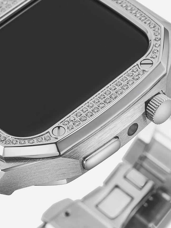 41mm/ 44mm/ 45mm Moissanite Apple Watch Case With Stainless Steel Band
