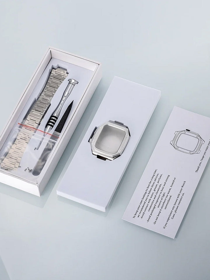 41mm/ 44mm/ 45mm Moissanite Apple Watch Case With Stainless Steel Band