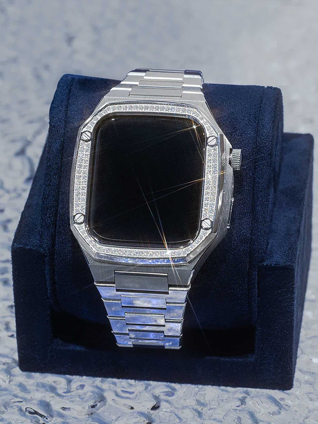 41mm/ 44mm/ 45mm Moissanite Apple Watch Case With Stainless Steel Band