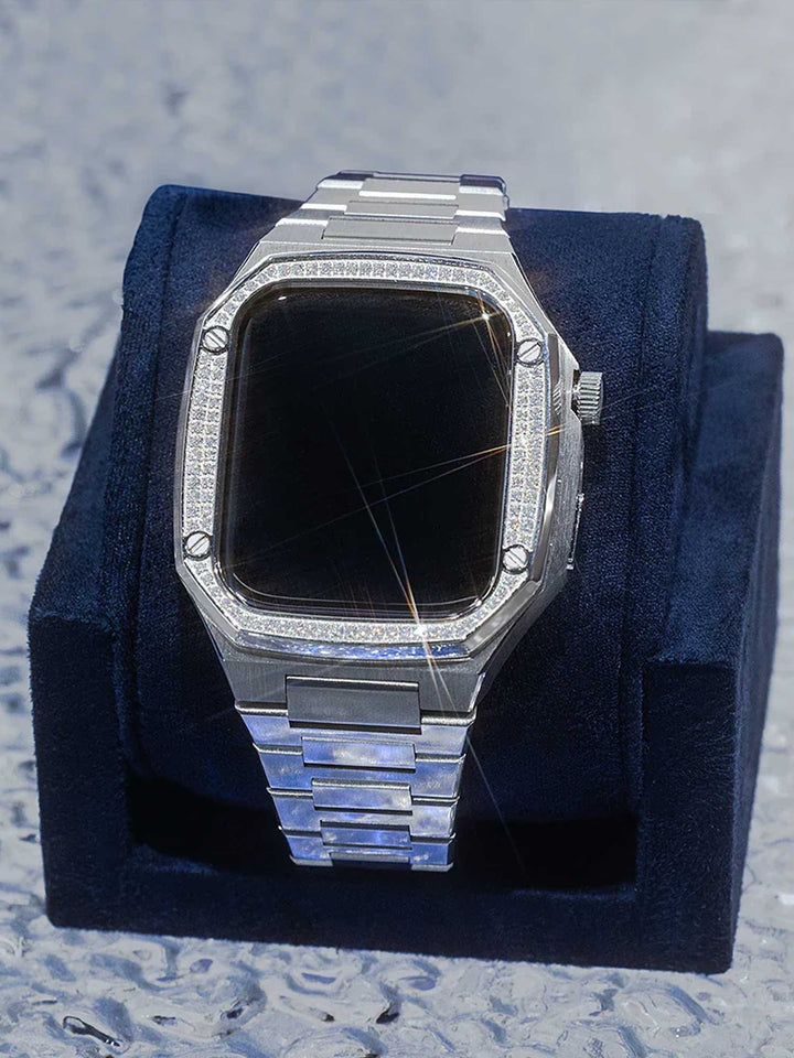 41mm/ 44mm/ 45mm Moissanite Apple Watch Case With Stainless Steel Band