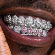 Honeymoon Set Pink Oval Cut & Heart Diamond On Fang Grillz
