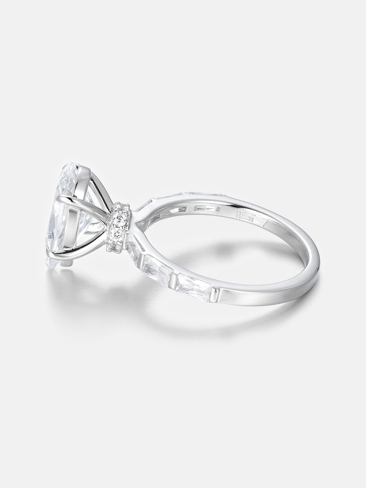 4CT Pear Cut Moissanite Ring with Baguette Band