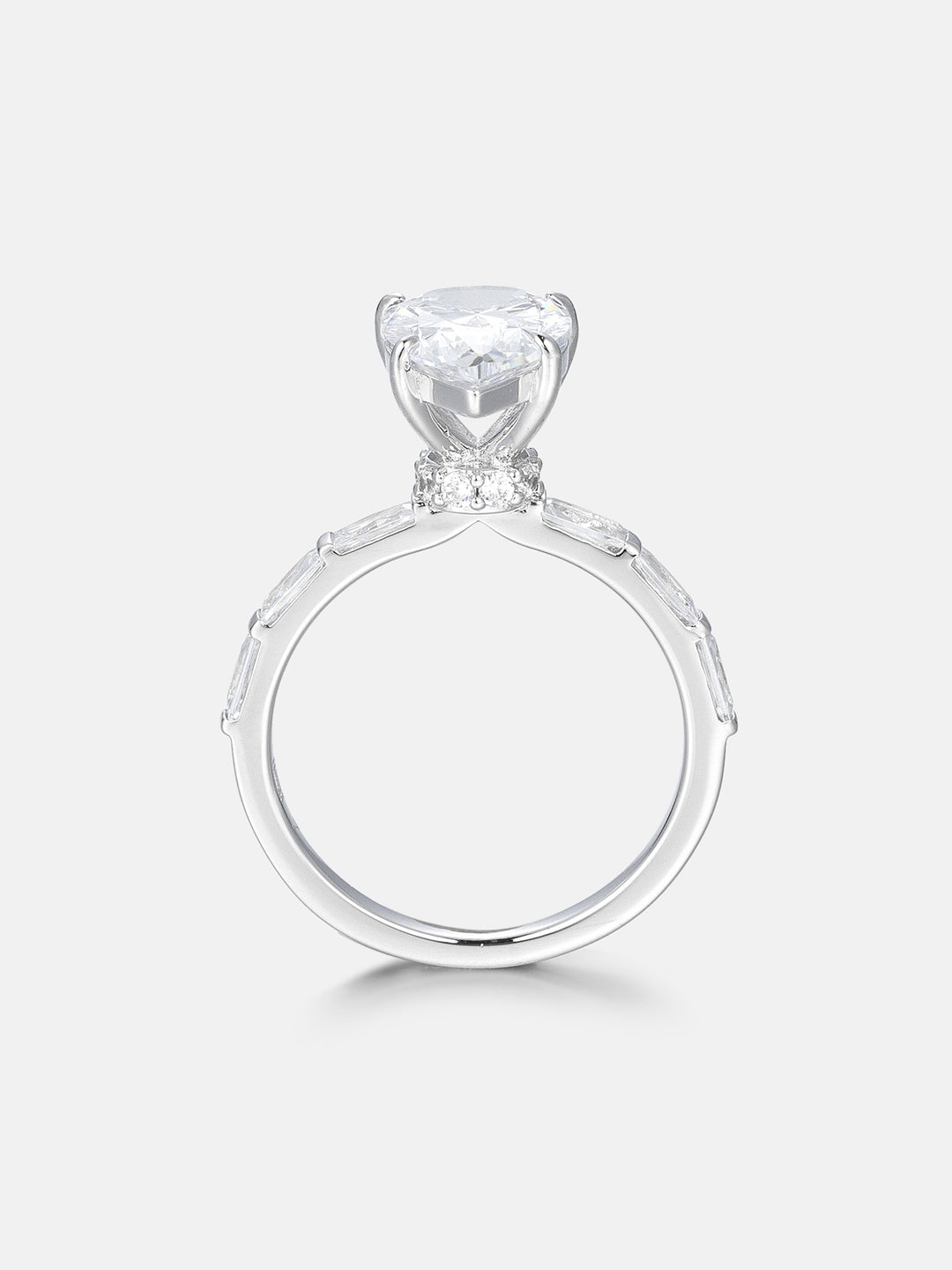 4CT Pear Cut Moissanite Ring with Baguette Band