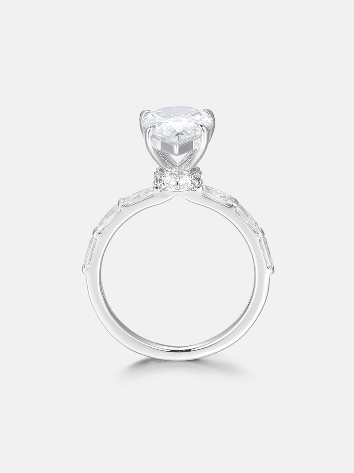 4CT Pear Cut Moissanite Ring with Baguette Band