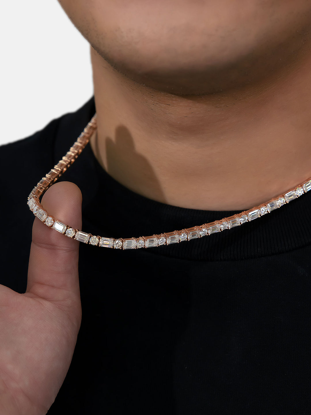 4MM Mossianite Emerald & Round Cut Tennis Chain
