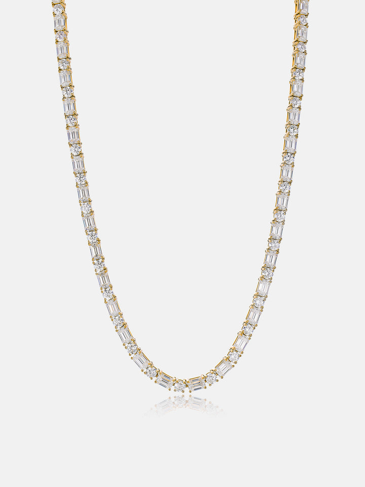 4MM Mossianite Emerald & Round Cut Tennis Chain
