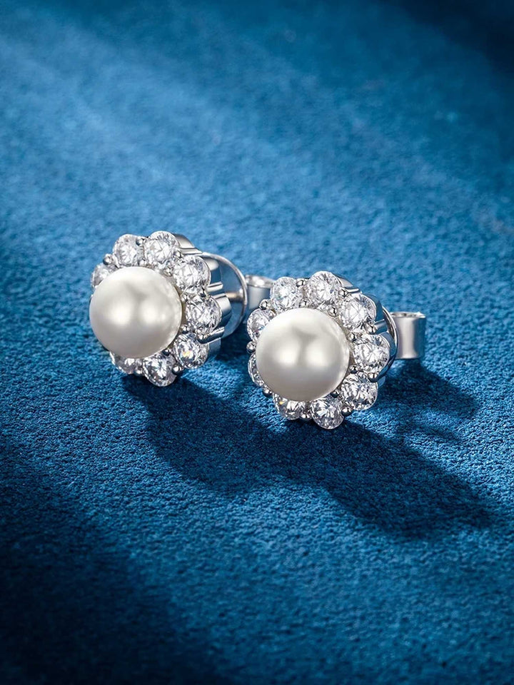 S925 Moissanite Pearl Stud Earrings