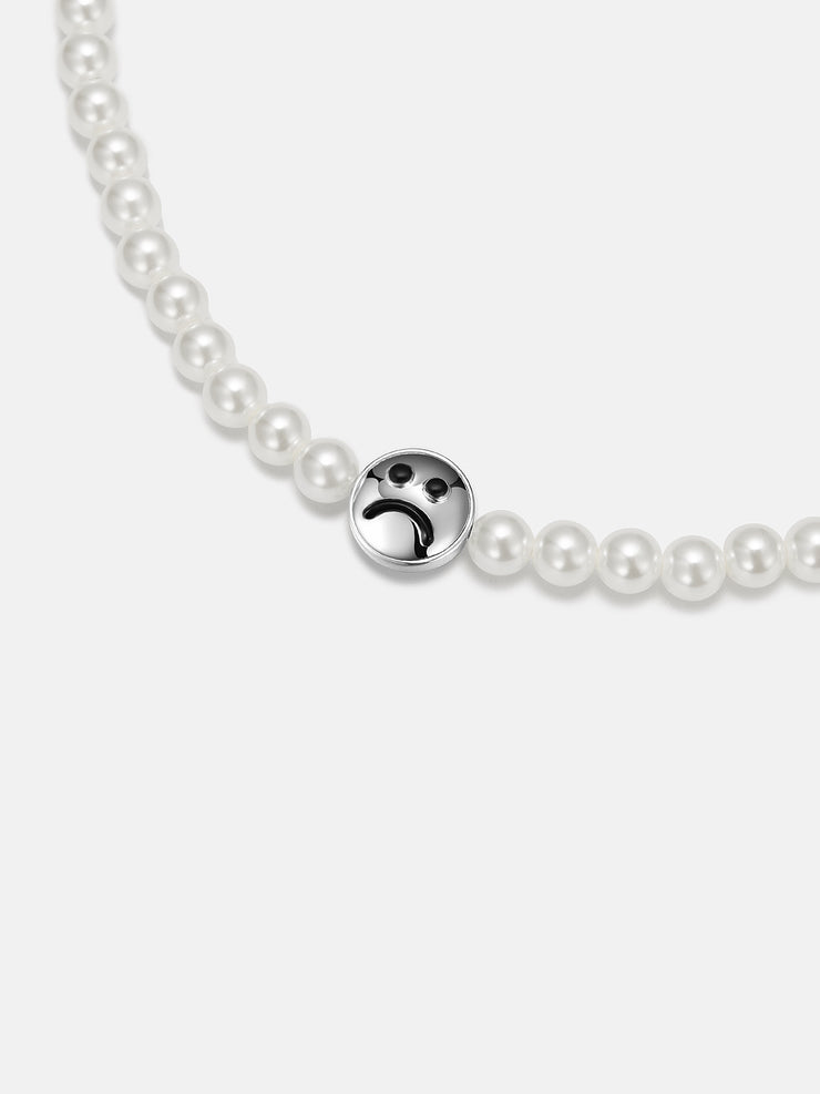 S925 Moissanite Double Sided Smiley & Sad Face Pearl Chain